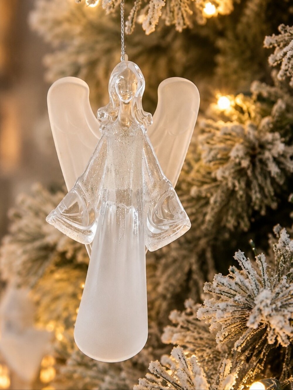 Vintage Frosted Angel Christmas Ornament Acrylic Holiday Tree Decoration Winter